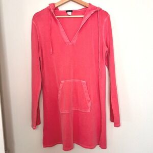 J.Crew Womens Coral Pink V-Neck Hoodie Beach Tunic Sweatshirt Style 74144 M